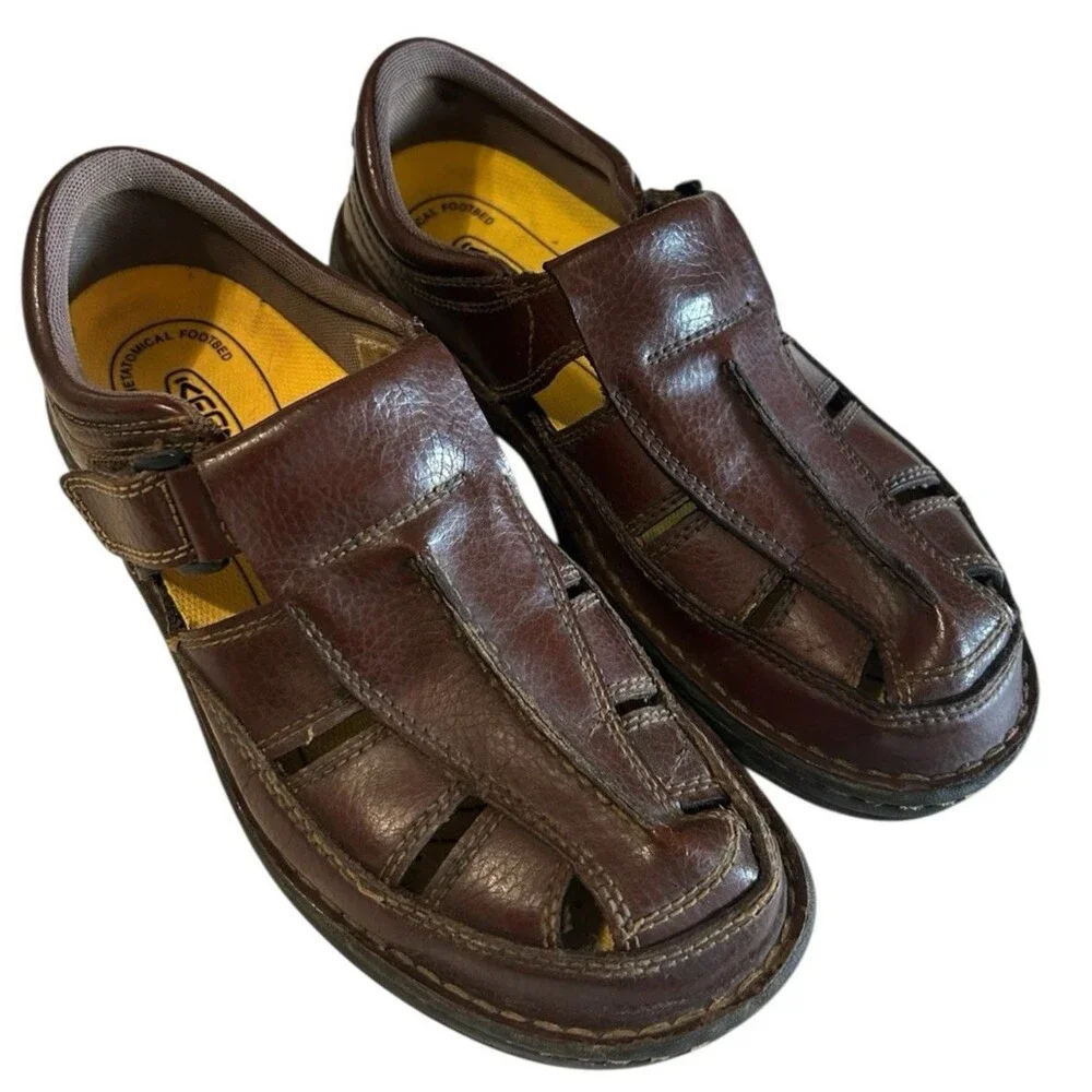 Keen Mens Metatomical Footbed Brown Leather Fisherman Stiches Shoes  9.5?